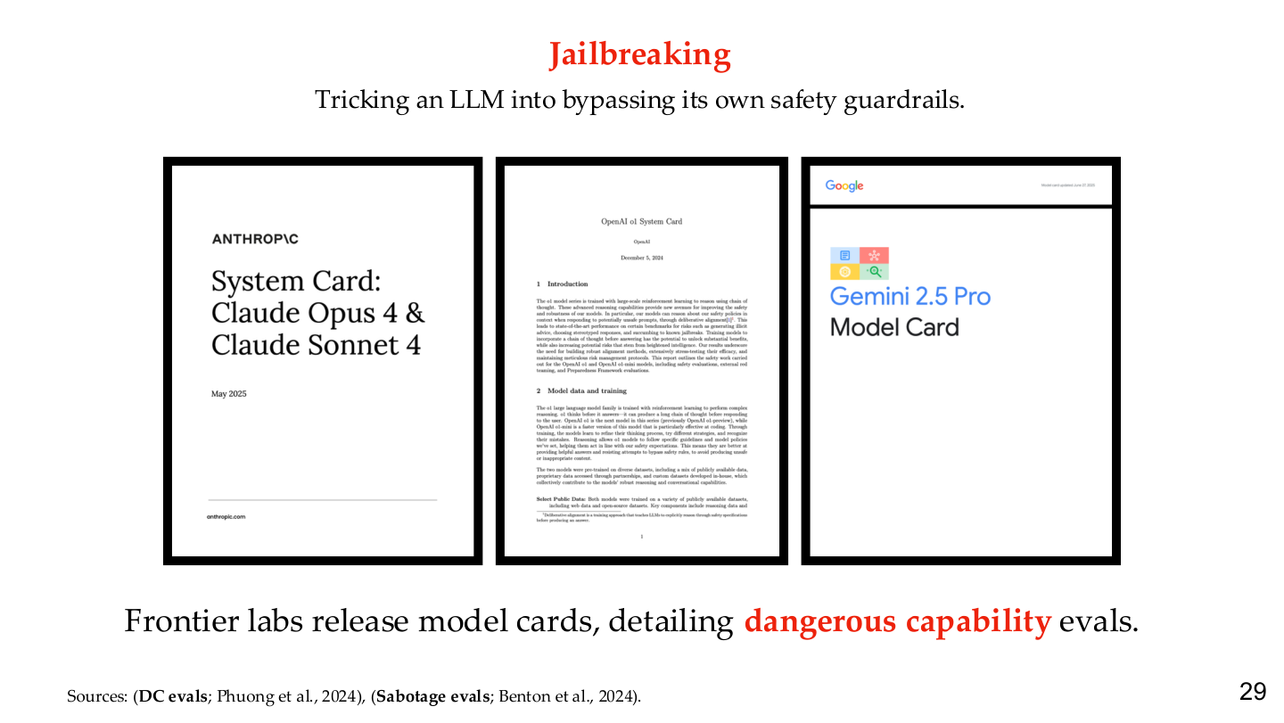 Model cards and dangerous capability evals