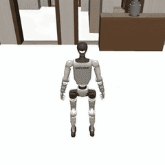 ANIMA Zero driving a Unitree G1 humanoid through a house